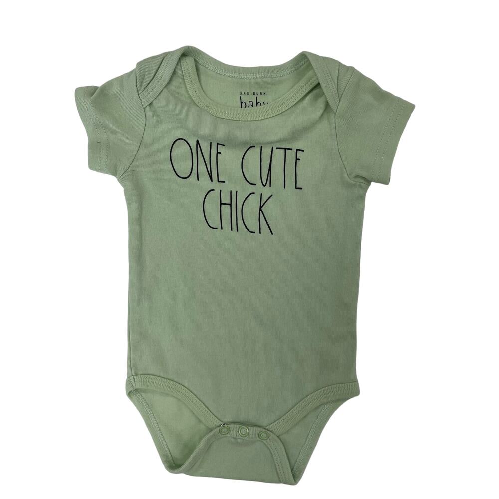 Rae Dunn Baby Green One Cute Chick Short Sleeve One Piece 6-9 Months